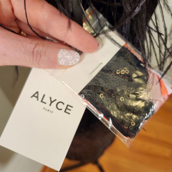 ALYCE PARIS NWT Black Sequin Mini Dress with Feathered Mesh Bodice, Size 6 - Picture 12 of 13